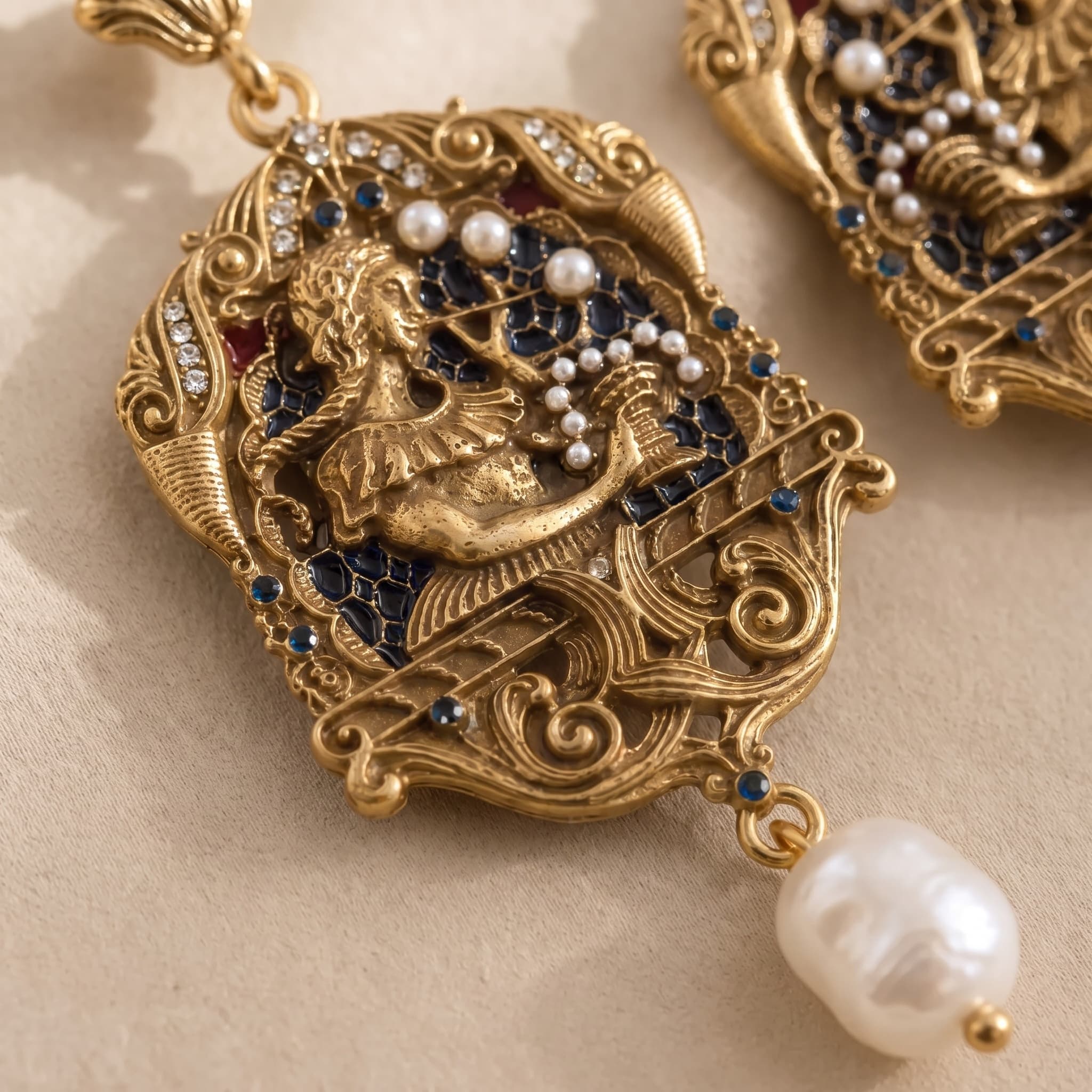 Art Nouveau Filigree Drop Earrings with Freshwater Pearl thumbnail 2