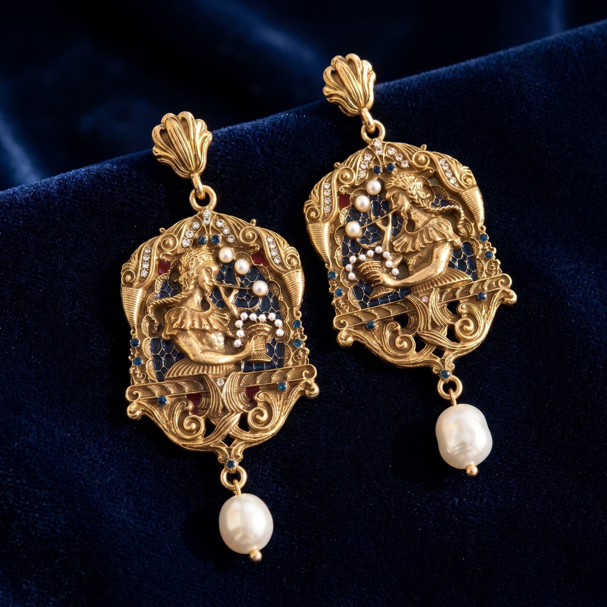 Art Nouveau Filigree Drop Earrings with Freshwater Pearl thumbnail 3