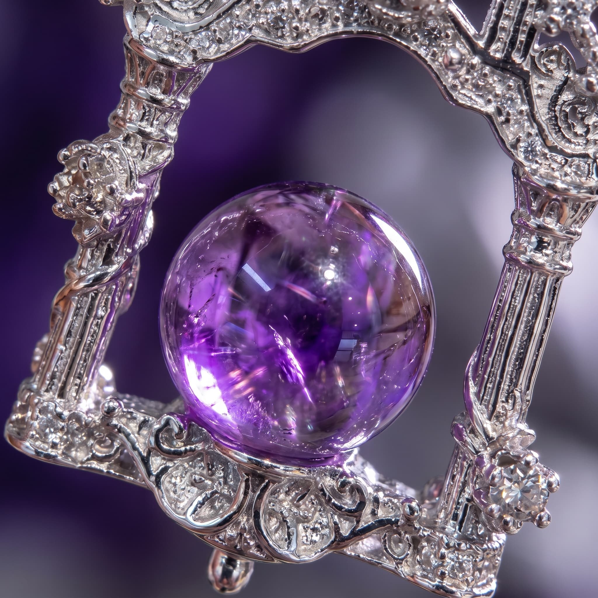Close-up of the 12mm natural amethyst sphere