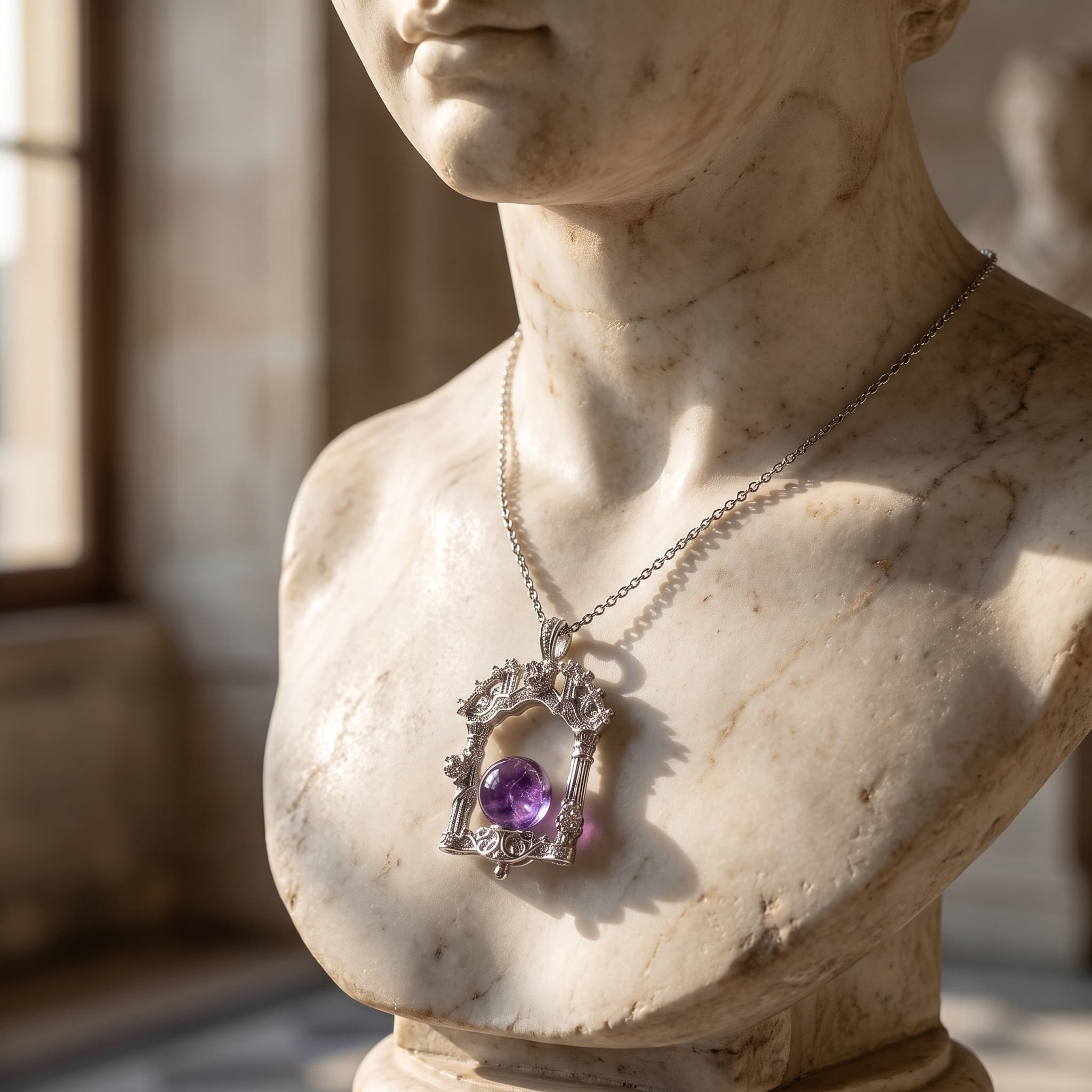 Gothic Cathedral Window Amethyst Pendant Necklace thumbnail 2