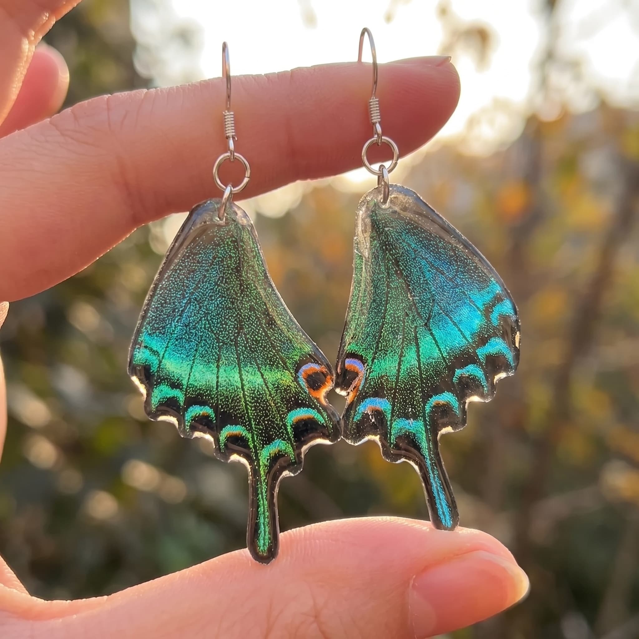 Emerald Swallowtail Butterfly Wing Dangle Earrings thumbnail 3