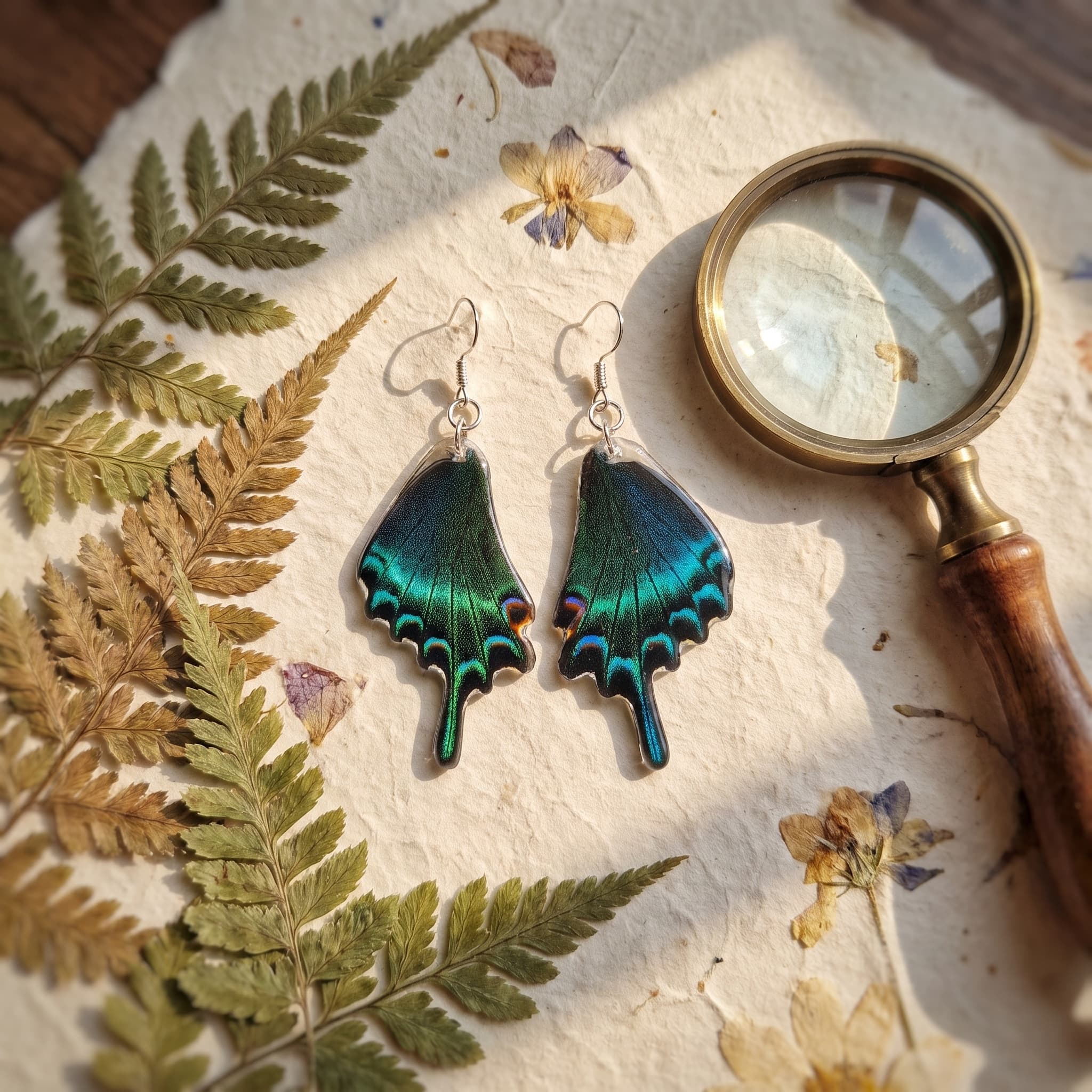 Emerald Swallowtail Butterfly Wing Dangle Earrings thumbnail 5