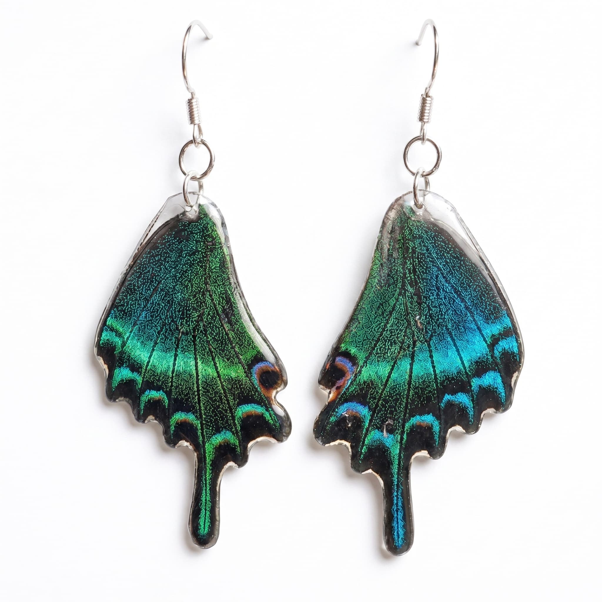 Emerald Swallowtail Butterfly Wing Dangle Earrings
