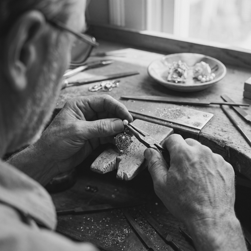 Detailed inspection of jewelry settings and materials